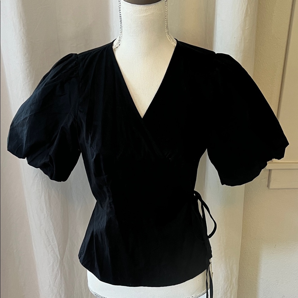 Old Navy Black Puff Sleeve Wrap Blouse
